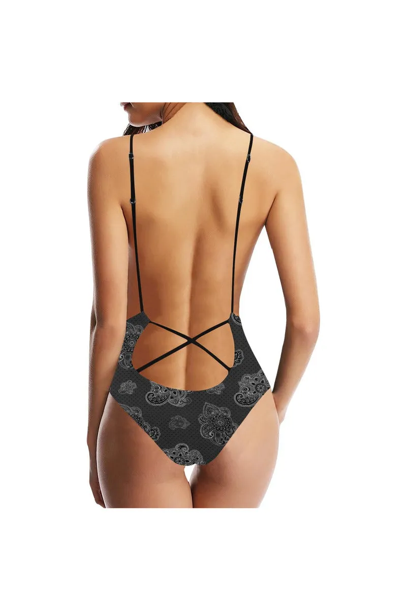 Paisley Hearts Sexy Lacing Backless One-Piece Swimsuit