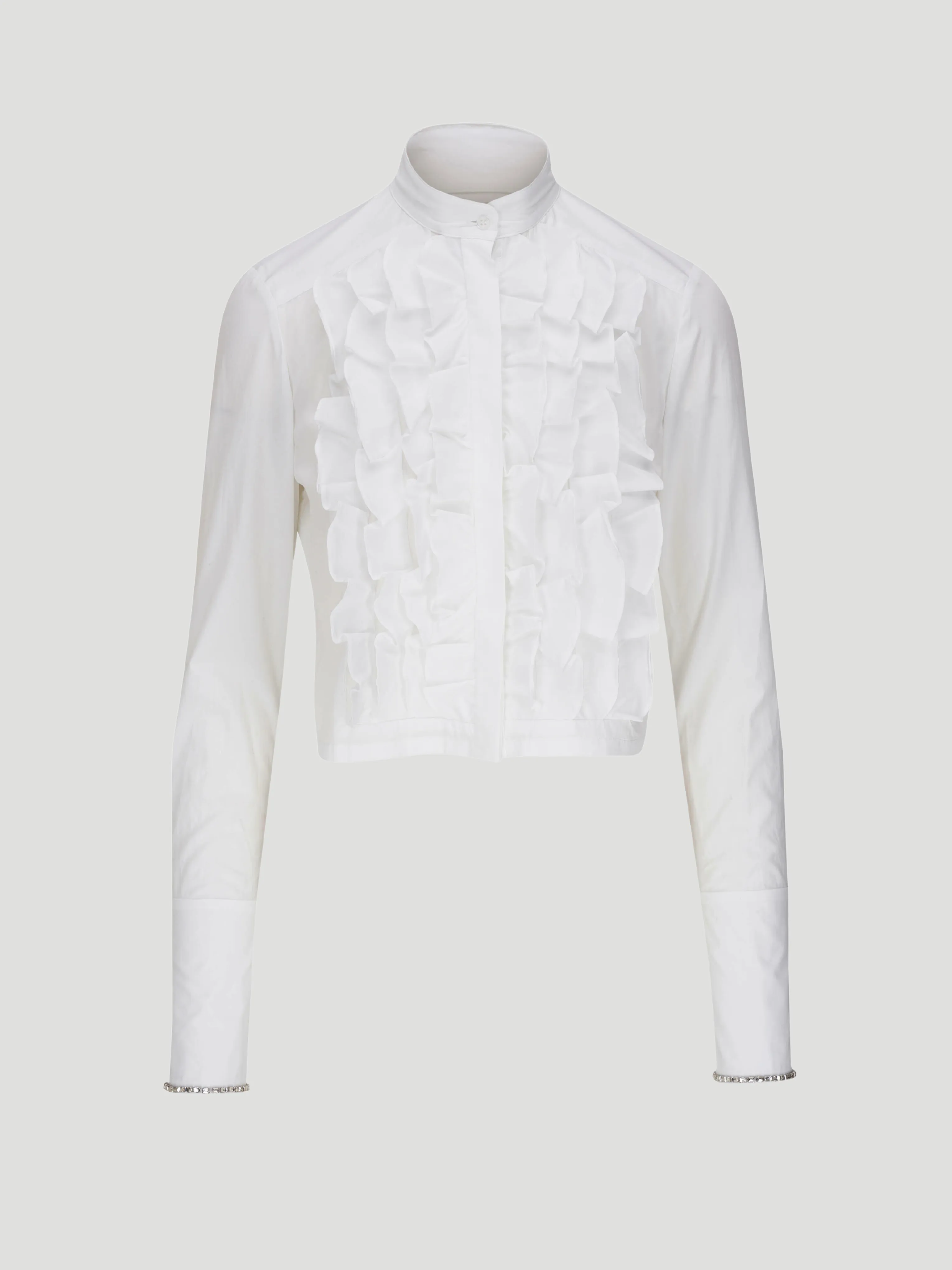 Patti Cotton Ruffle Shirt with Crystal-Embroidered Cuffs