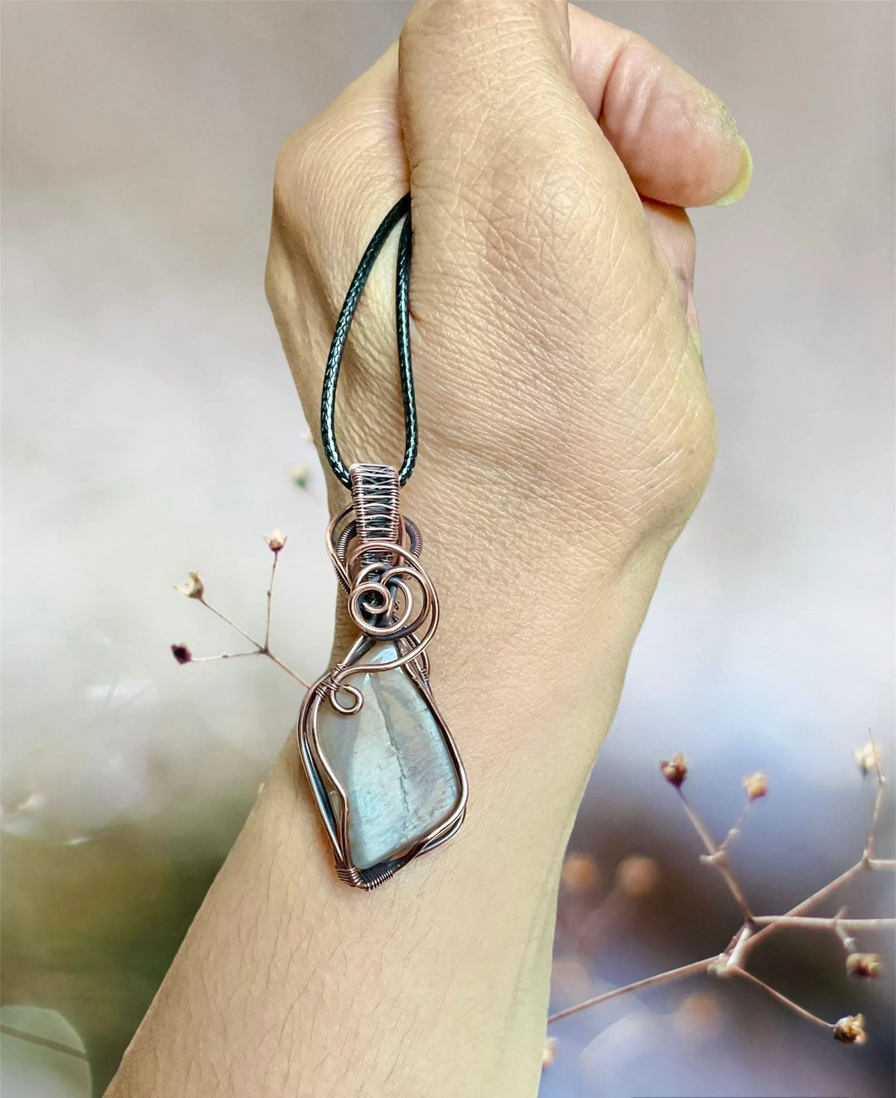 Peach Moonstone Wire Wrapped Pendant