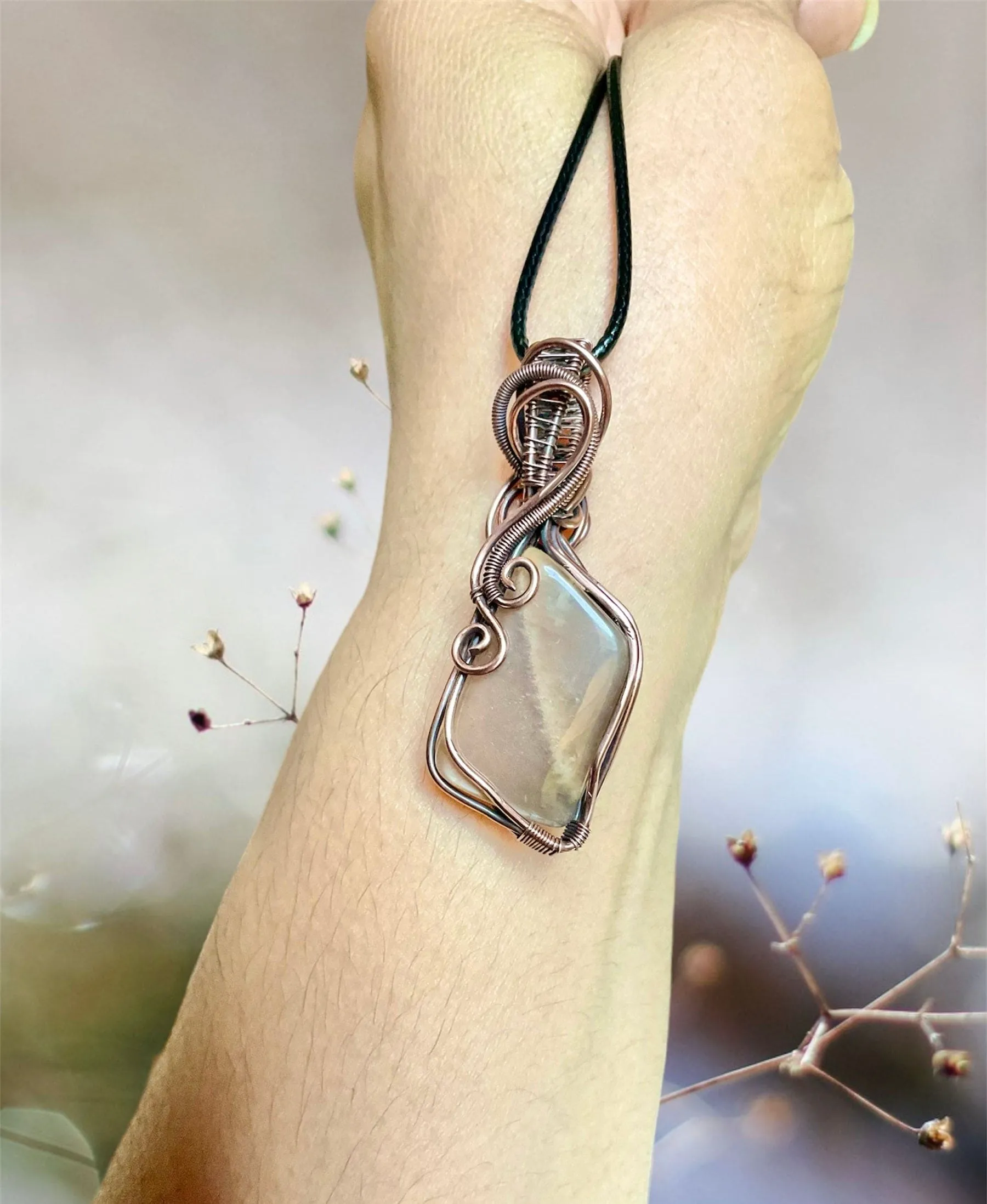 Peach Moonstone Wire Wrapped Pendant