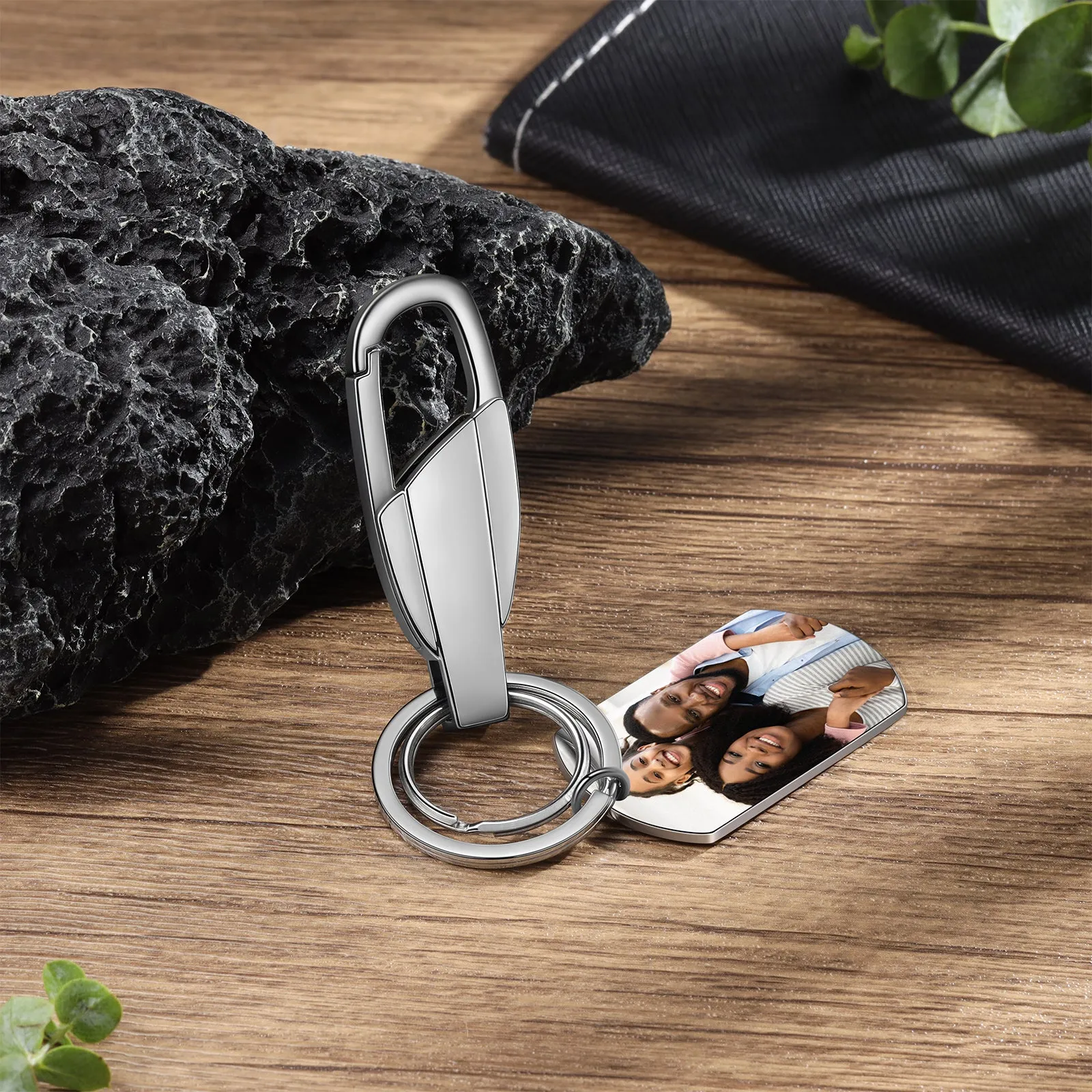 Personalized Photo and Custom Message Silver Keychain Heavy Duty