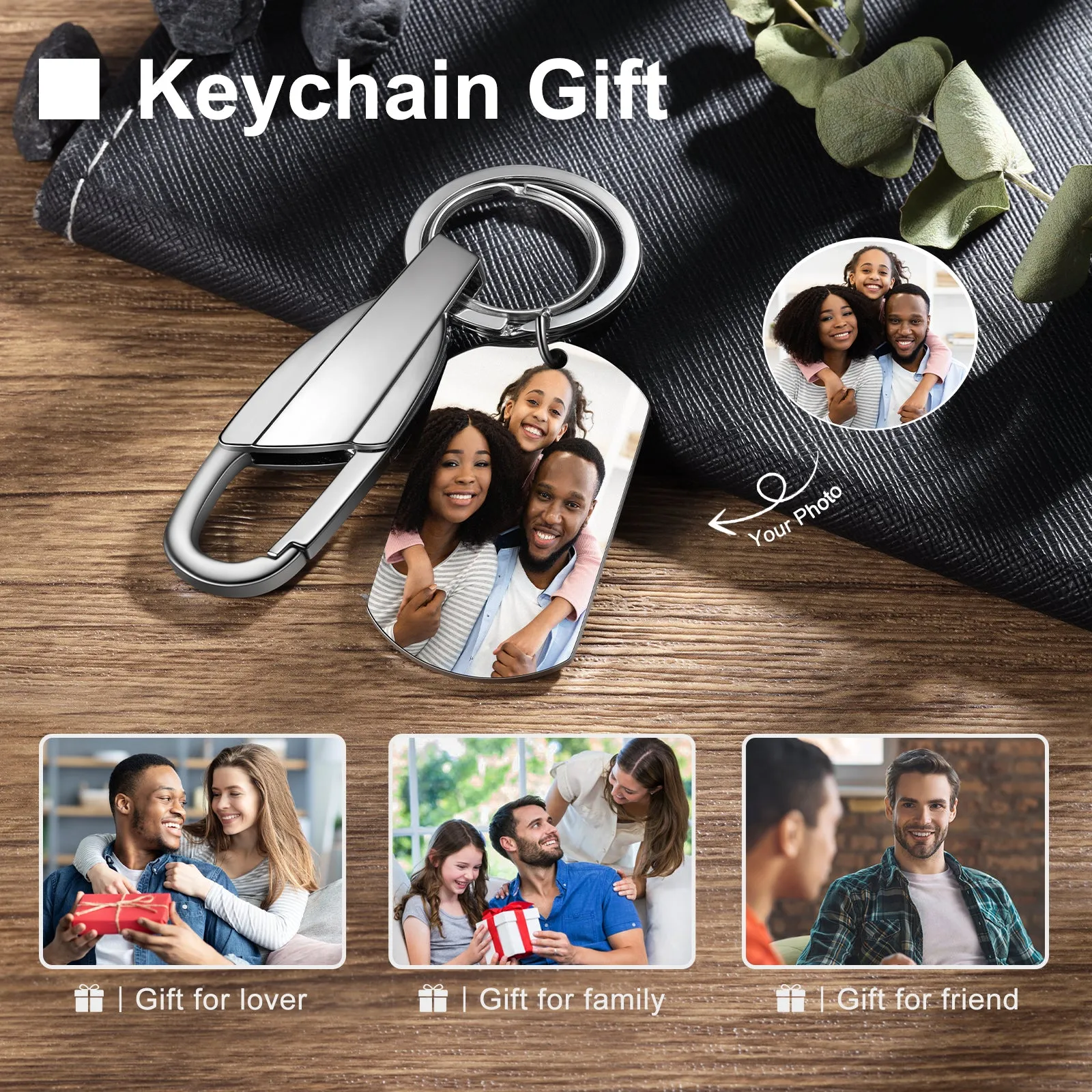 Personalized Photo and Custom Message Silver Keychain Heavy Duty