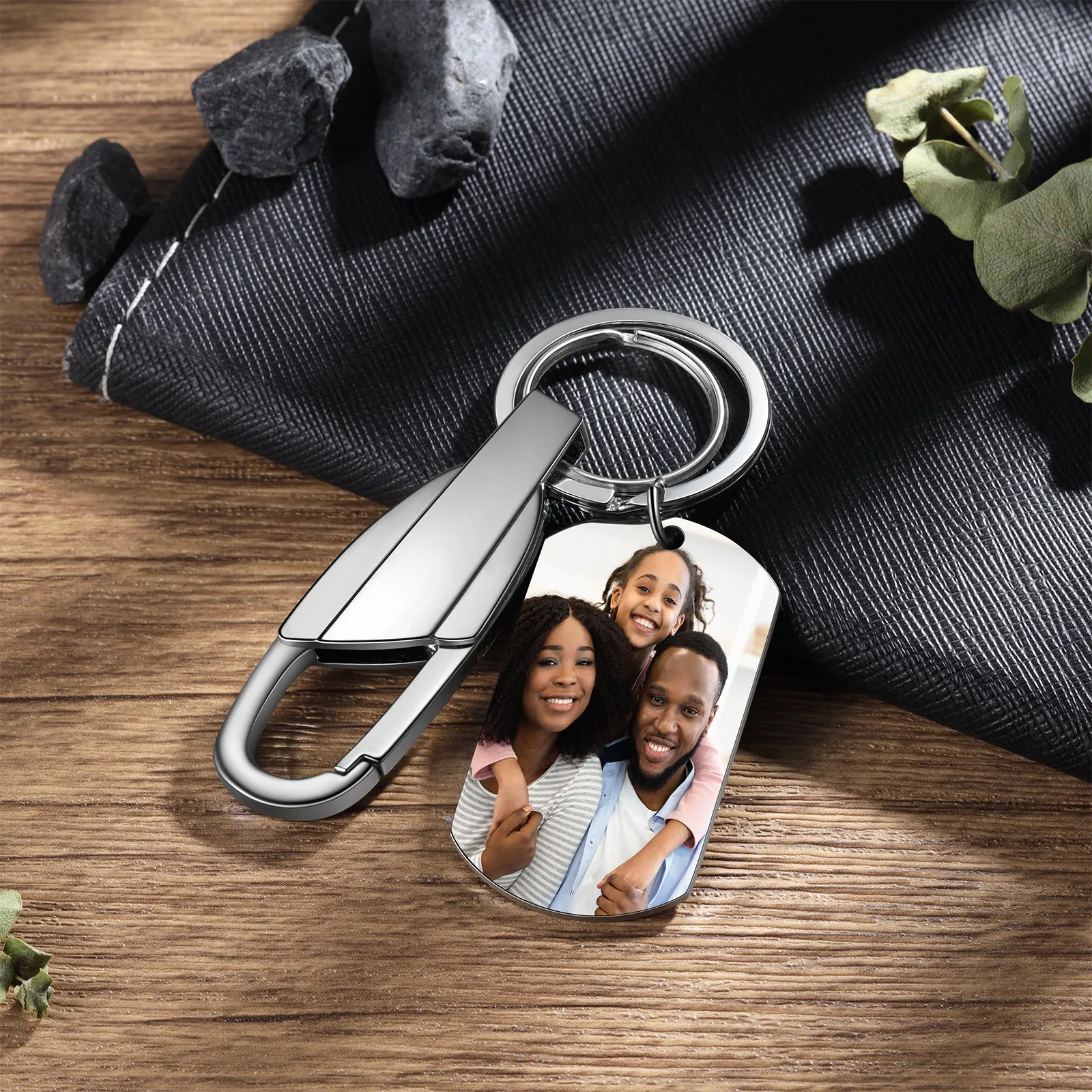 Personalized Photo and Custom Message Silver Keychain Heavy Duty