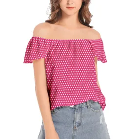 Pink Polka Dots Women's Off The Shoulder Top