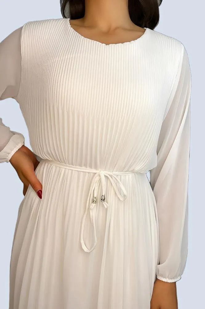 Pleated Chiffon Waist Tie Dress