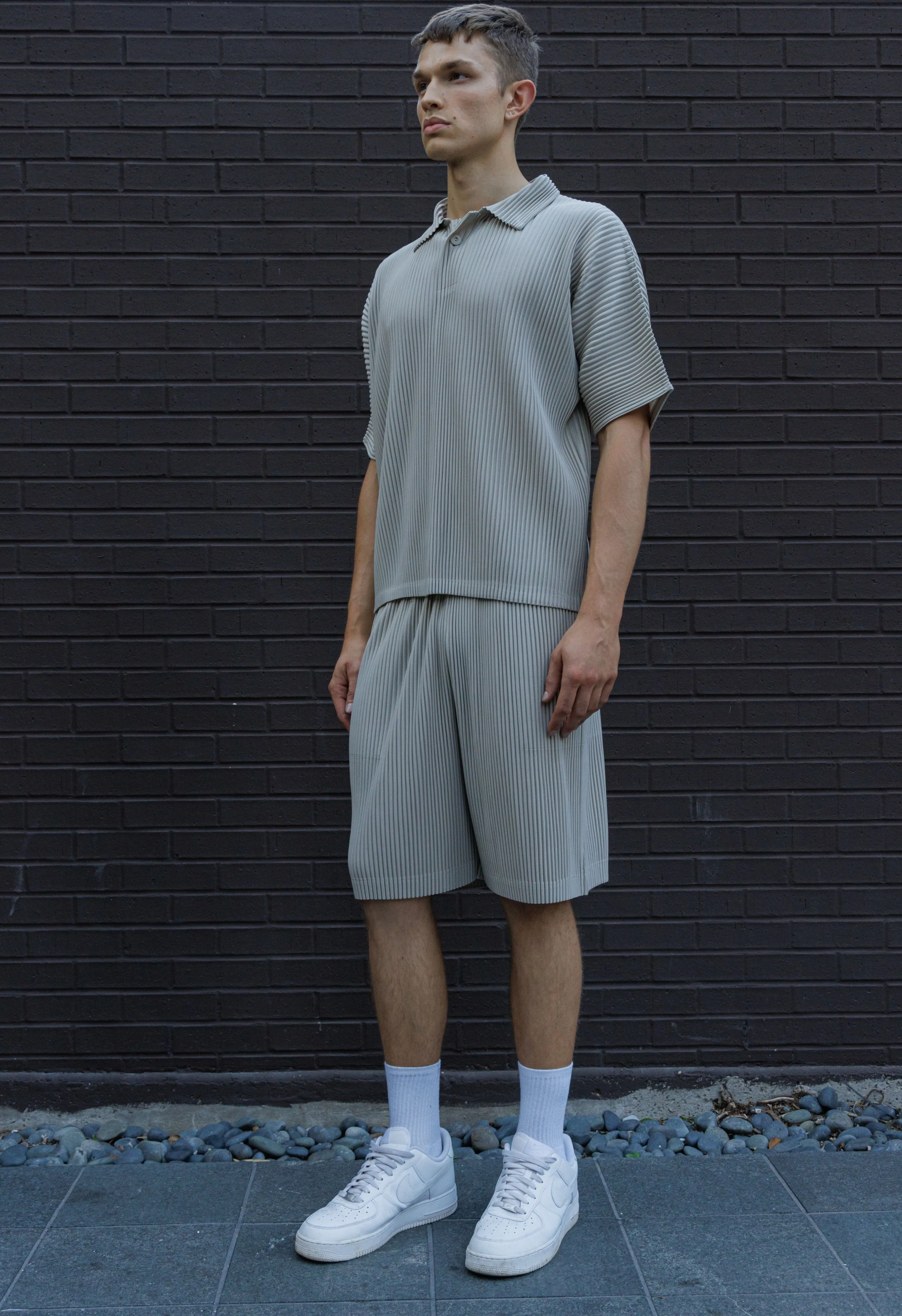 Pleated Shirt in Light Grey