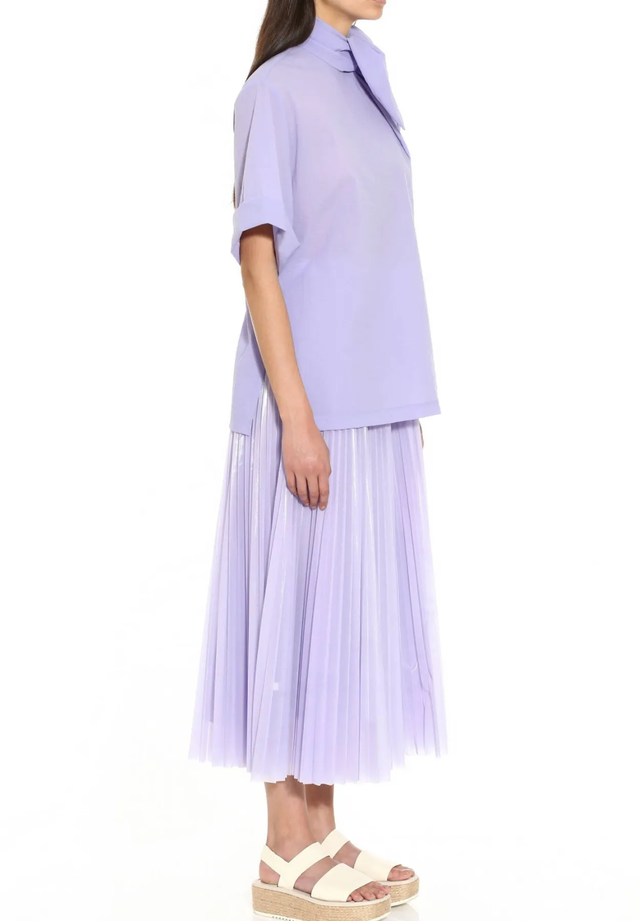 Pleated Skirt in Lavender Coated Mesh