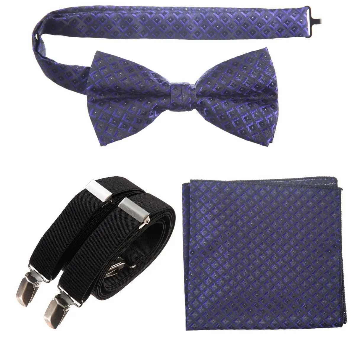 Pre-tied Bow Tie & Pocket Square Paisley Jacquard with Adjustable Stretch Suspender