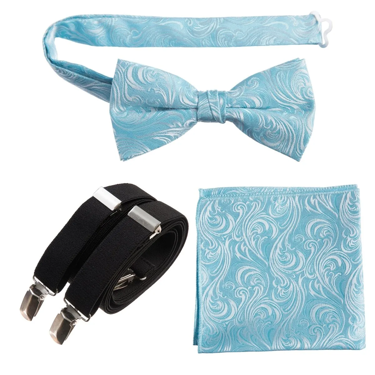 Pre-tied Bow Tie & Pocket Square Paisley Jacquard with Adjustable Stretch Suspender