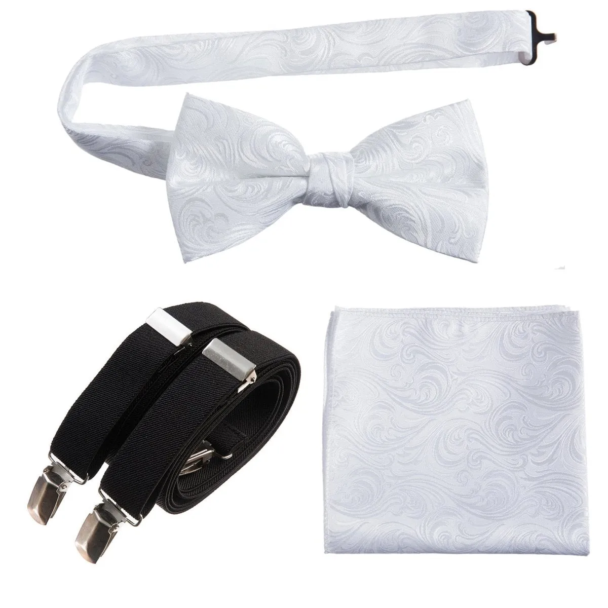 Pre-tied Bow Tie & Pocket Square Paisley Jacquard with Adjustable Stretch Suspender