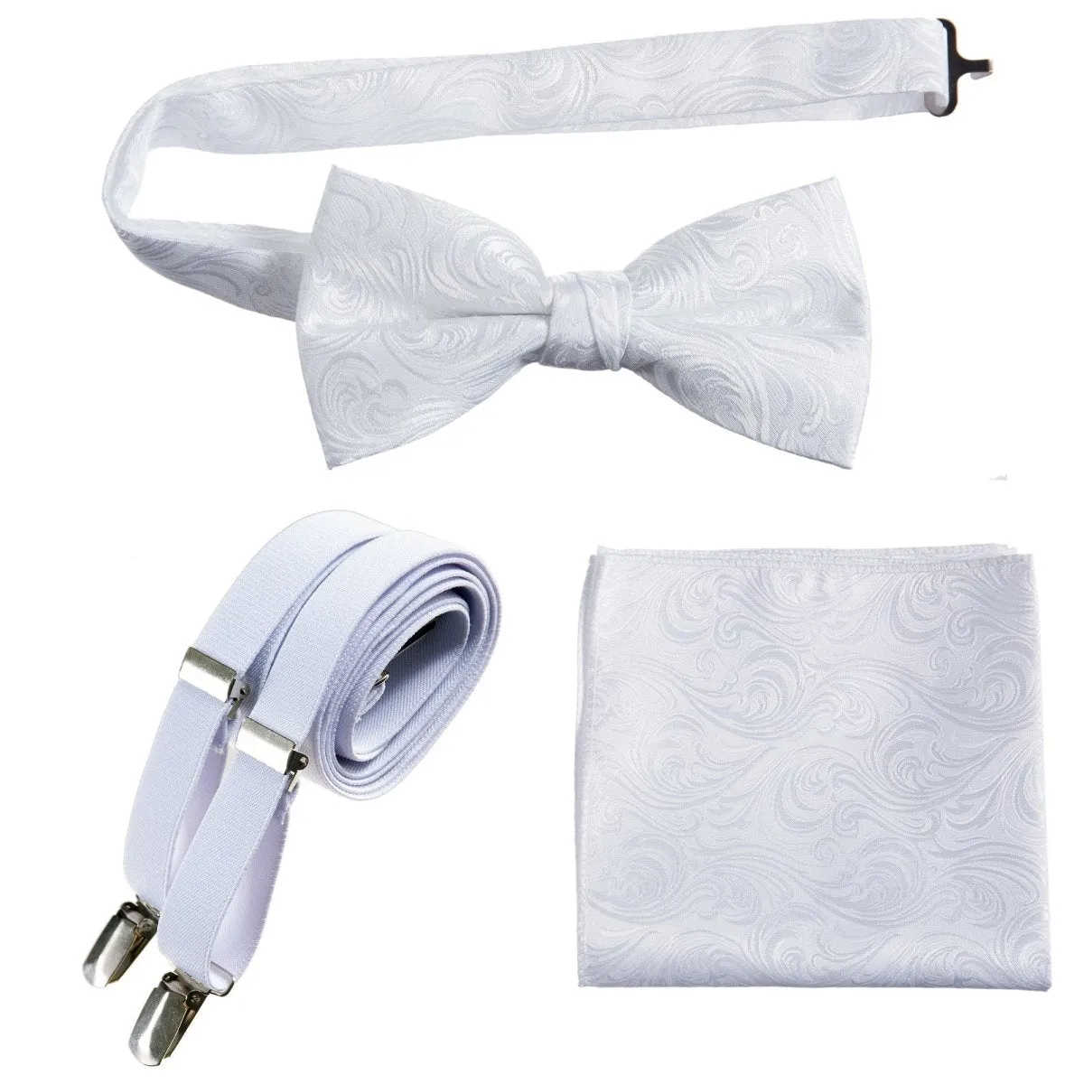 Pre-tied Bow Tie & Pocket Square Paisley Jacquard with Adjustable Stretch Suspender