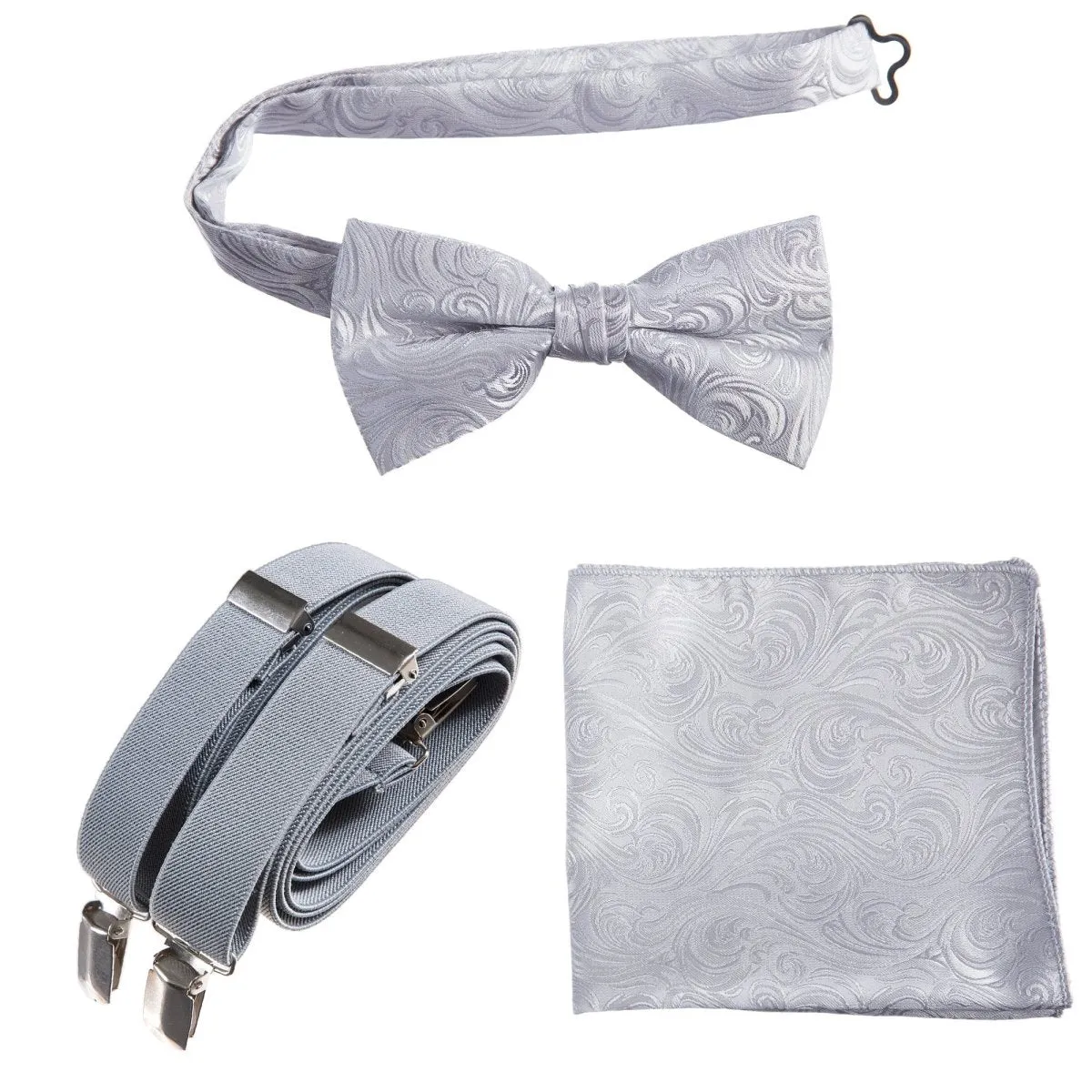 Pre-tied Bow Tie & Pocket Square Paisley Jacquard with Adjustable Stretch Suspender