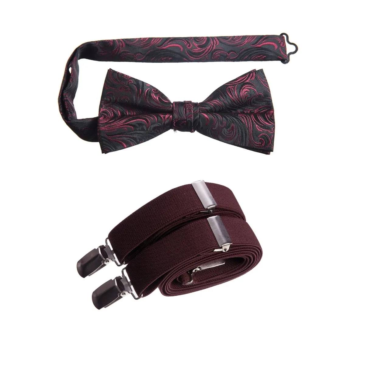 Pre-tied Bow Tie Paisley Jacquard and Adjustable Stretch Suspender Sets