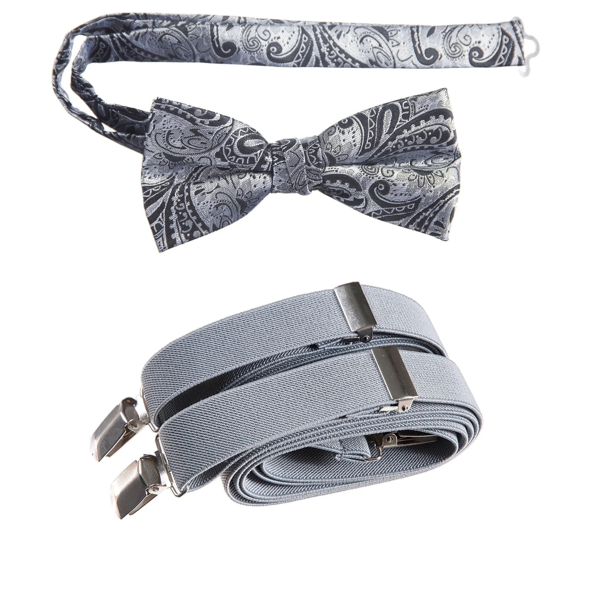 Pre-tied Bow Tie Paisley Jacquard and Adjustable Stretch Suspender Sets