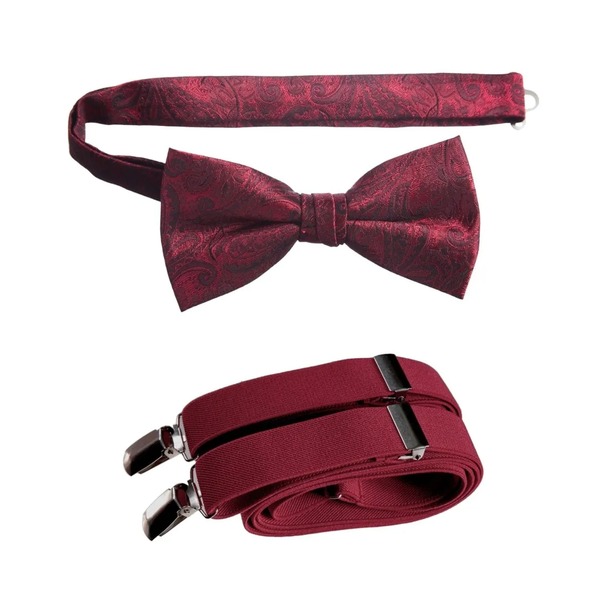 Pre-tied Bow Tie Paisley Jacquard and Adjustable Stretch Suspender Sets