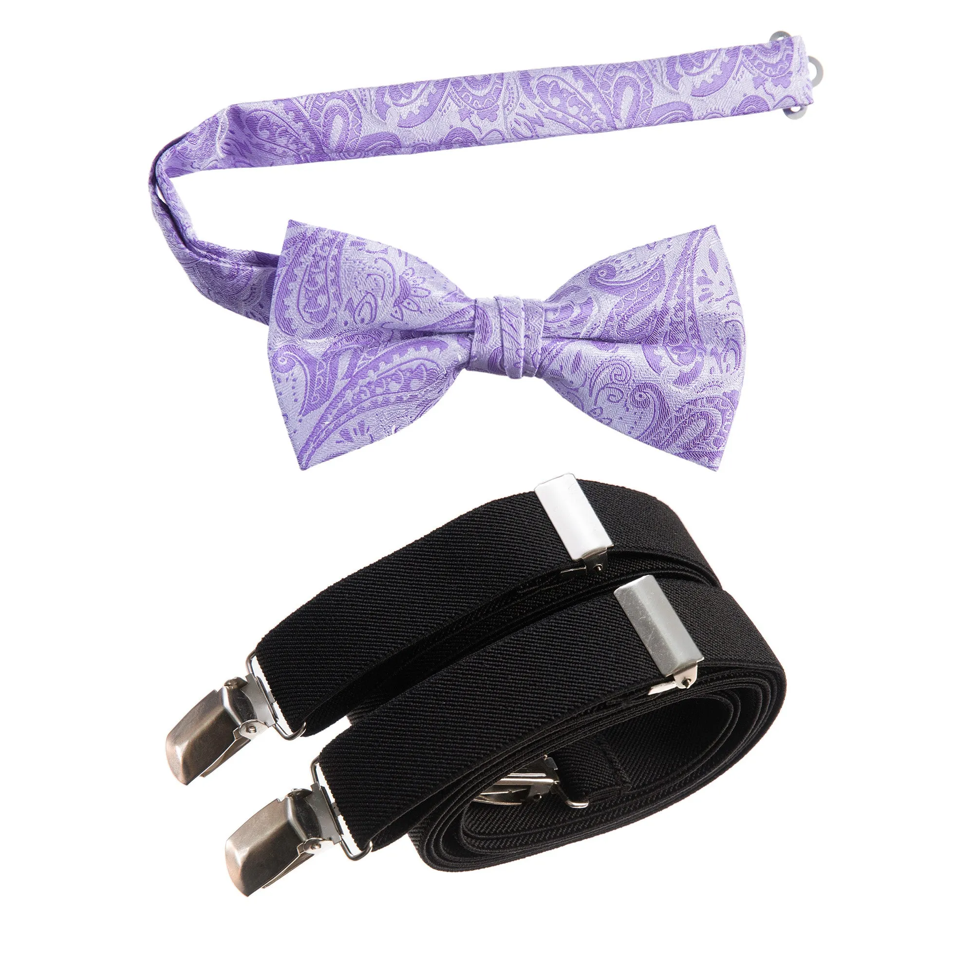 Pre-tied Bow Tie Paisley Jacquard and Adjustable Stretch Suspender Sets