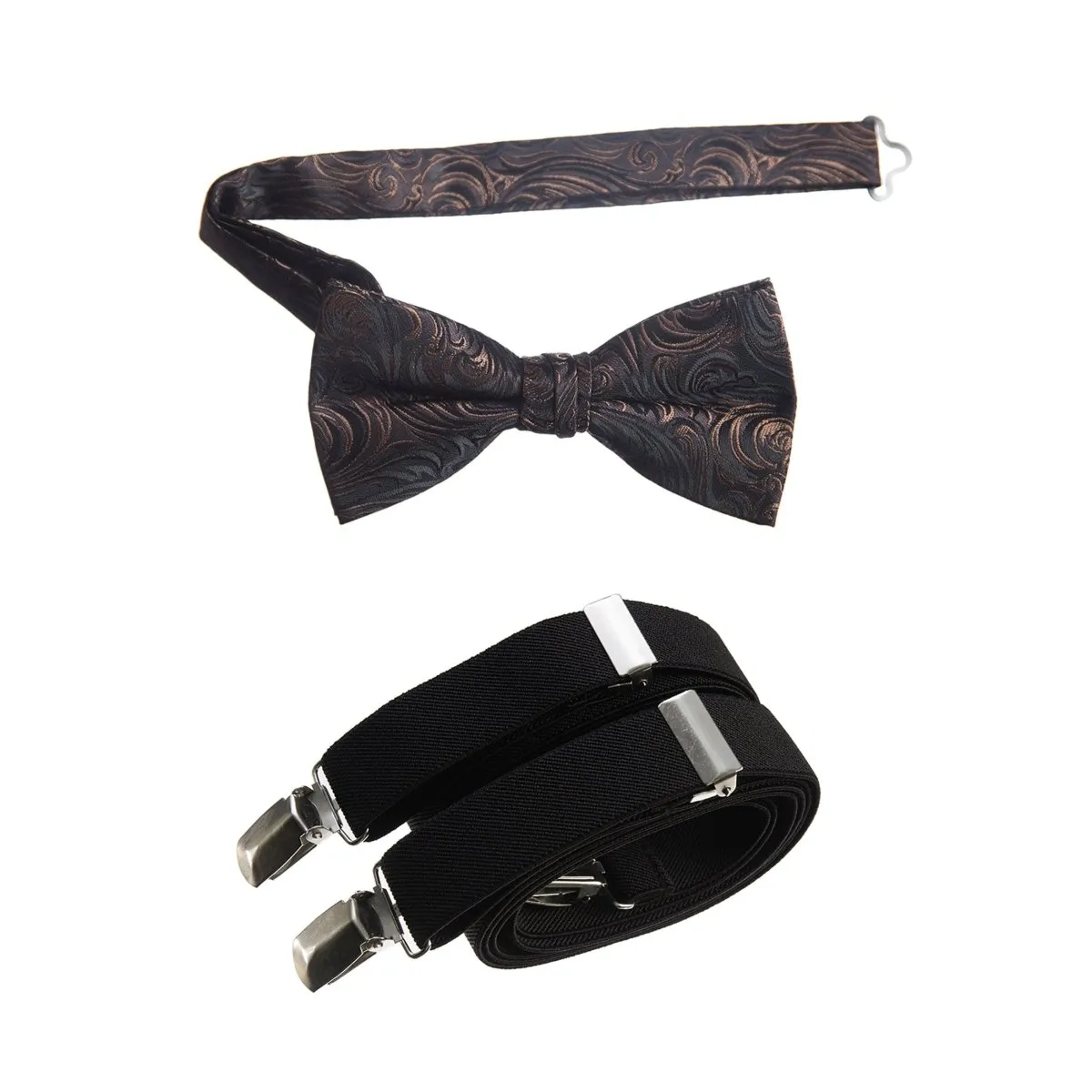 Pre-tied Bow Tie Paisley Jacquard and Adjustable Stretch Suspender Sets