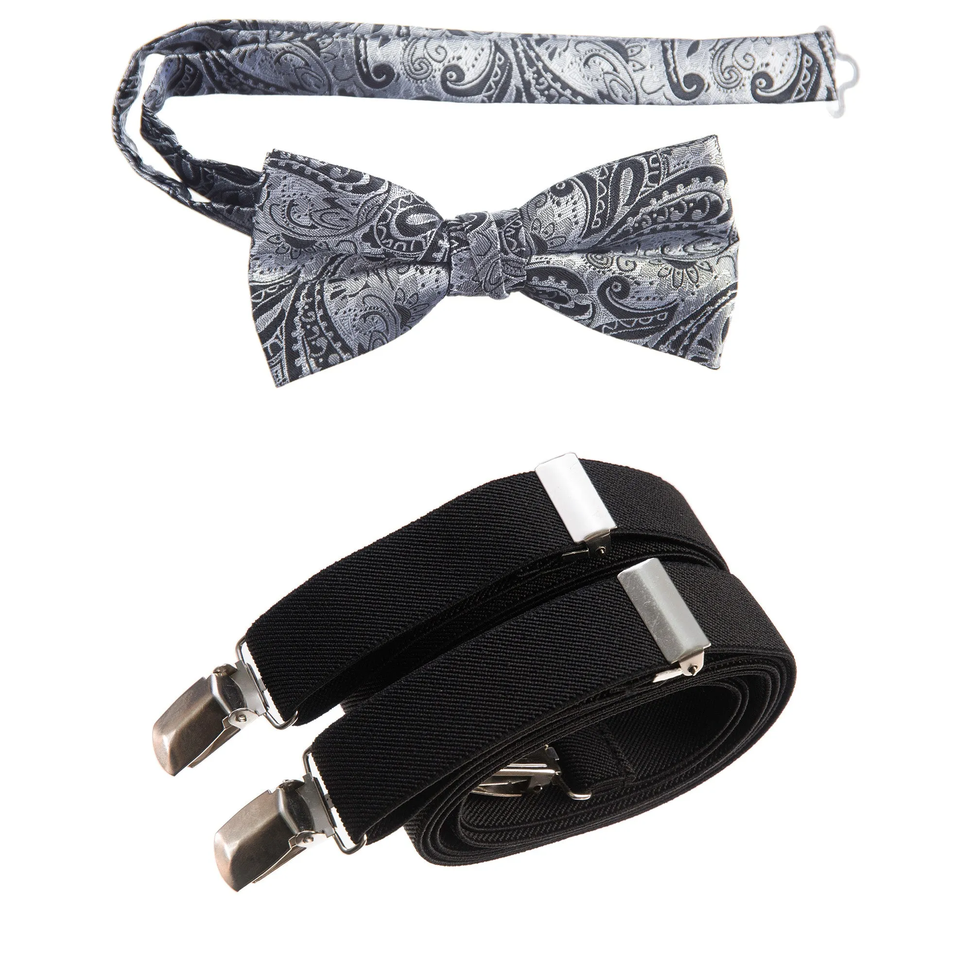 Pre-tied Bow Tie Paisley Jacquard and Adjustable Stretch Suspender Sets