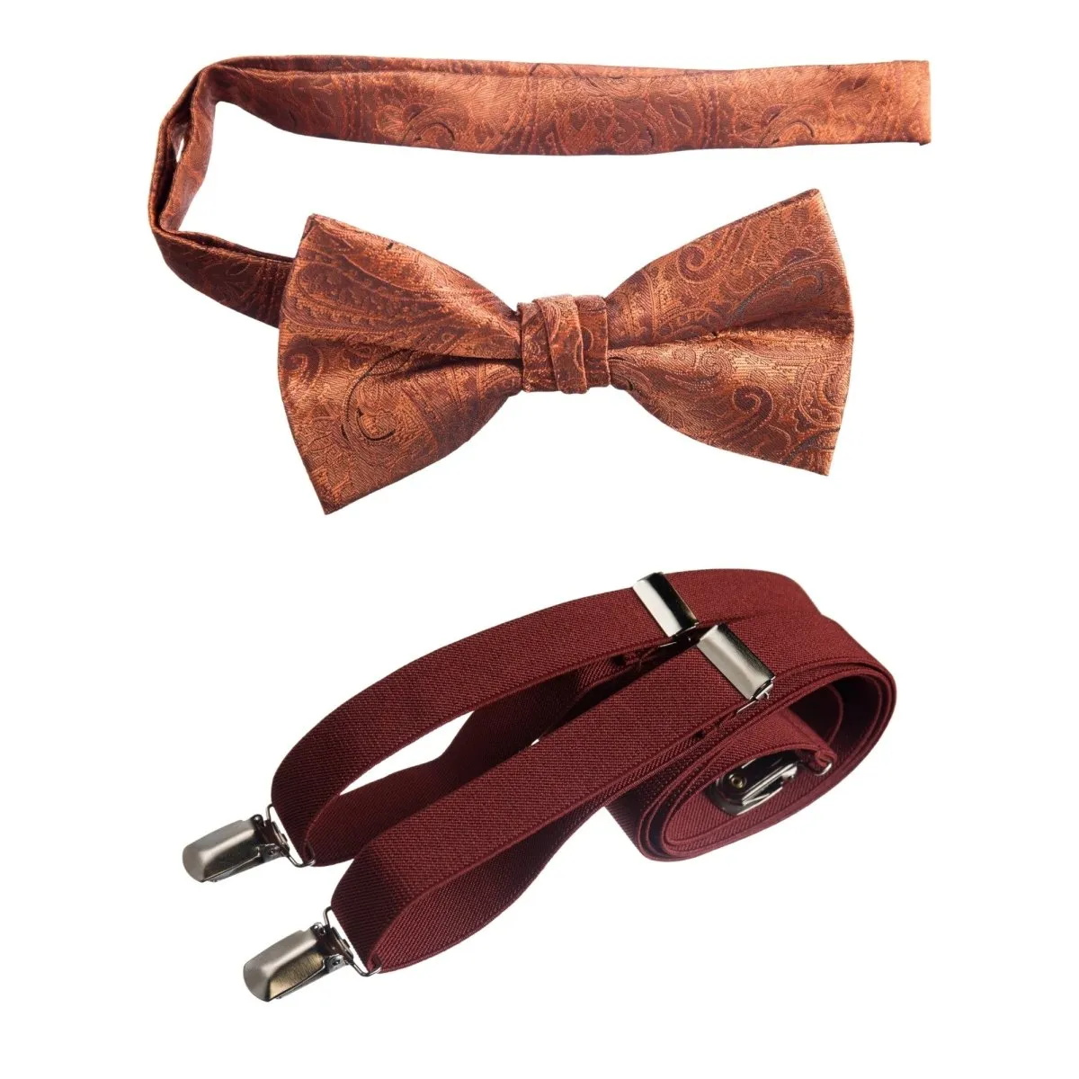 Pre-tied Bow Tie Paisley Jacquard and Adjustable Stretch Suspender Sets