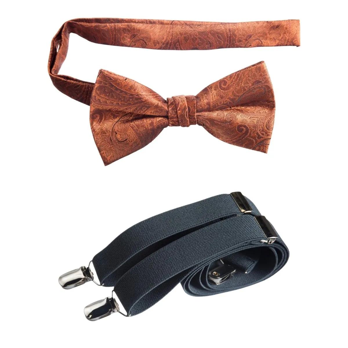 Pre-tied Bow Tie Paisley Jacquard and Adjustable Stretch Suspender Sets