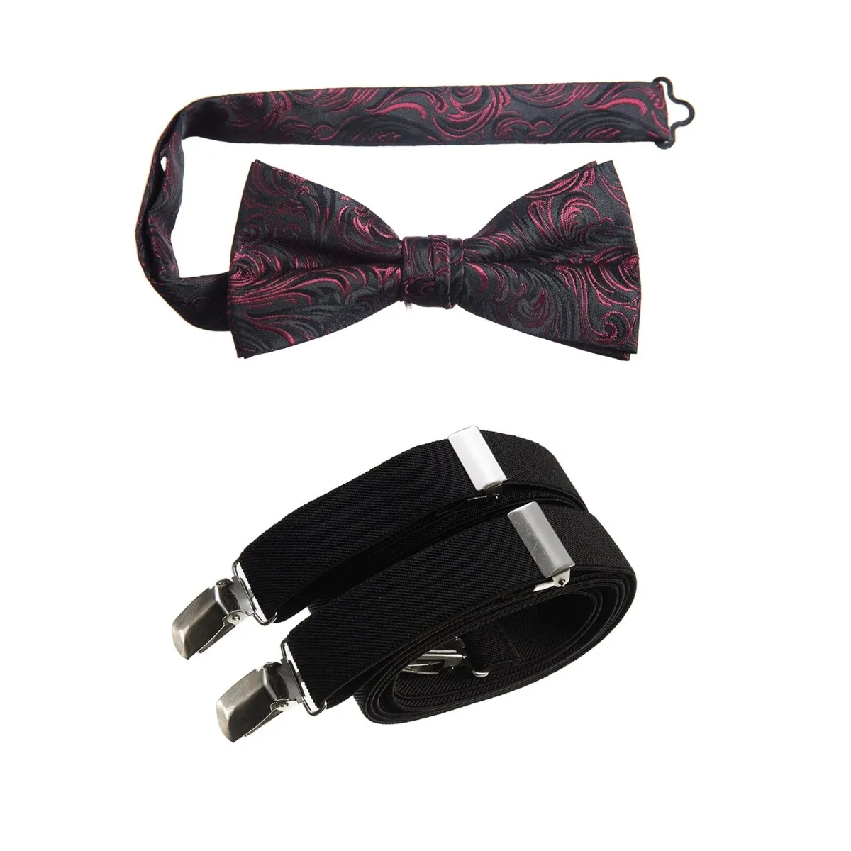 Pre-tied Bow Tie Paisley Jacquard and Adjustable Stretch Suspender Sets