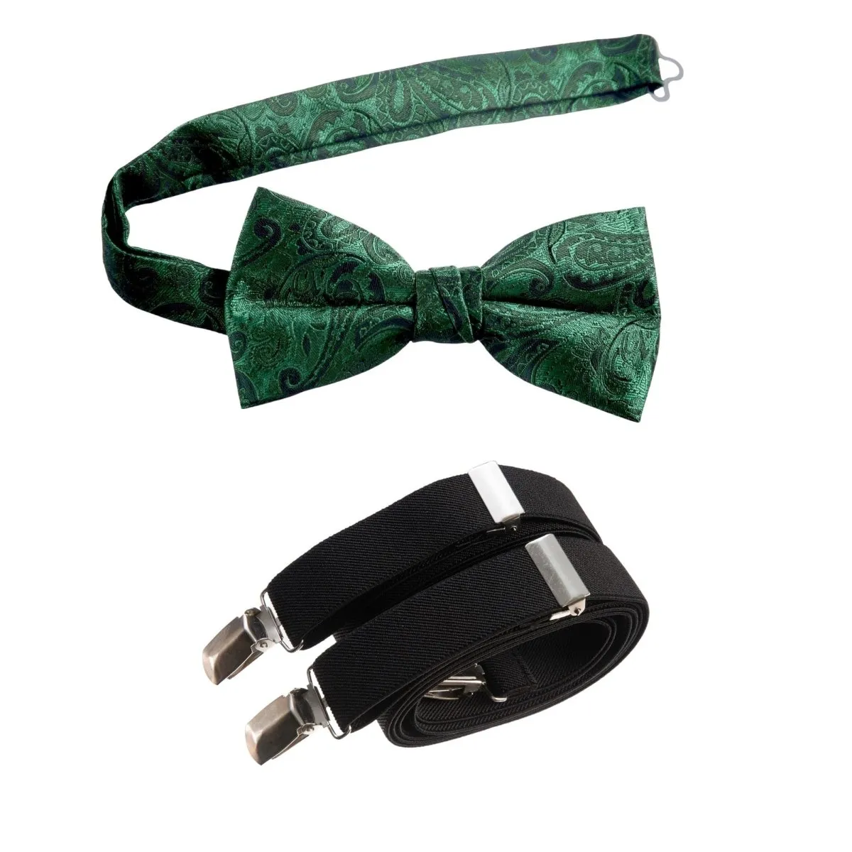 Pre-tied Bow Tie Paisley Jacquard and Adjustable Stretch Suspender Sets