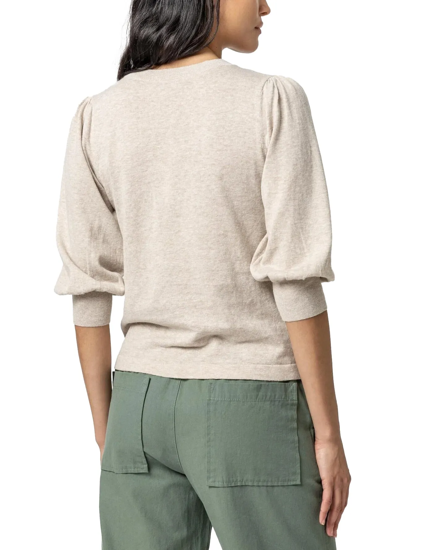 Puff Sleeve V-Neck Sweater (Wheat)