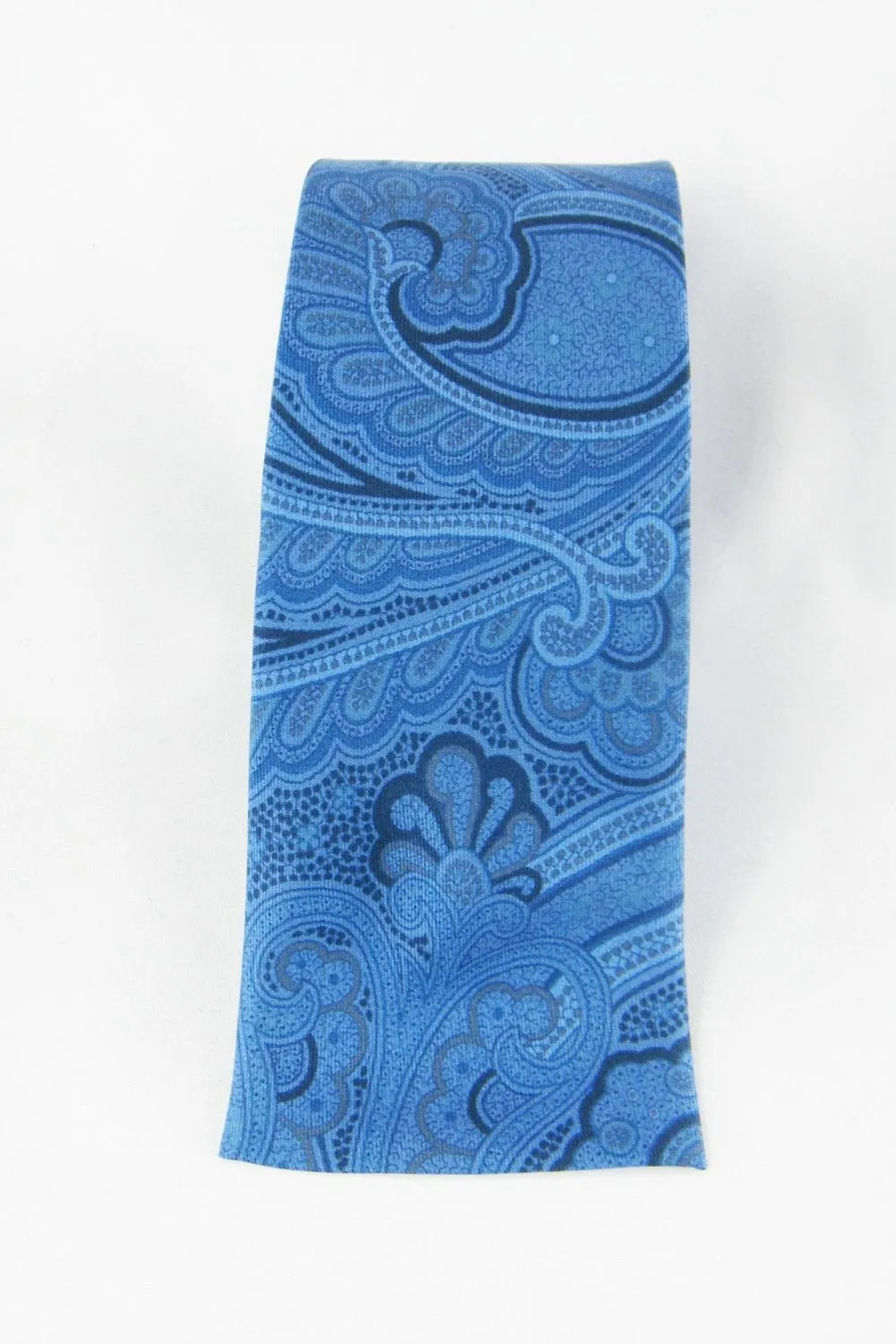 RAKE 100% Silk Blue Paisley Print Square Bottom Modern Tie (59)