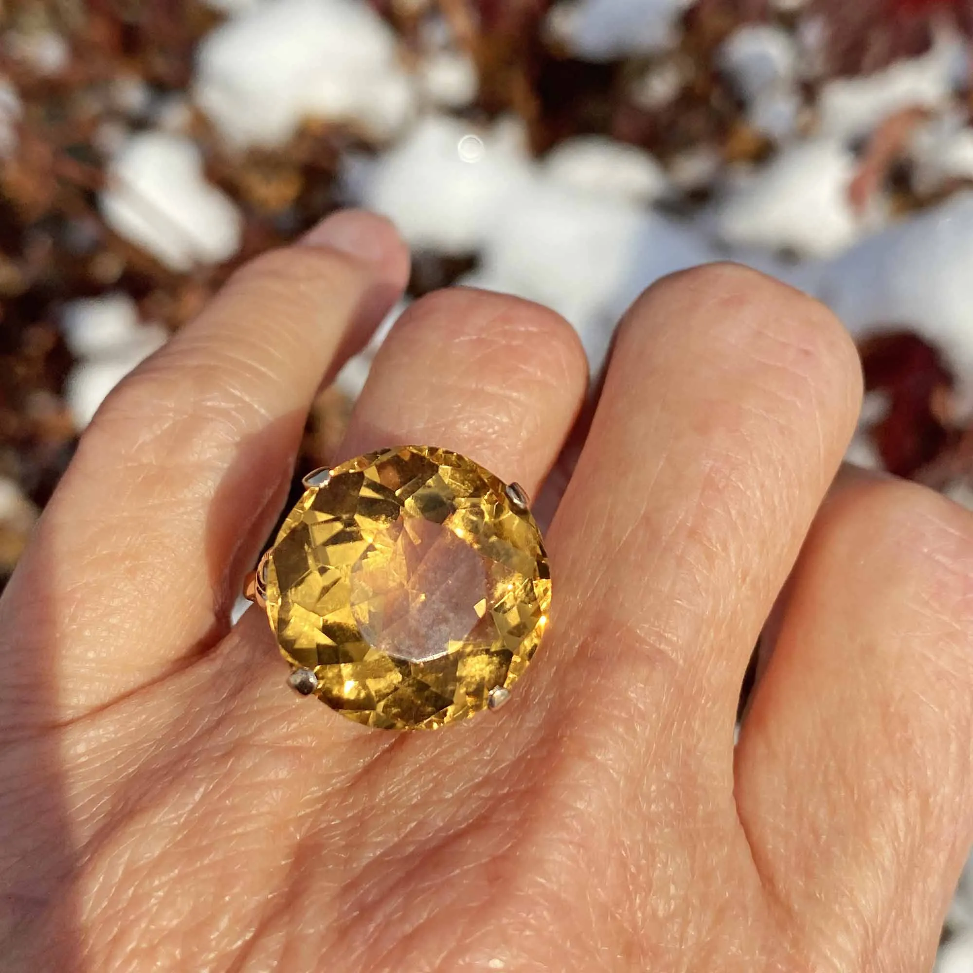 Retro 20 Carat Citrine Ring in 14K Gold