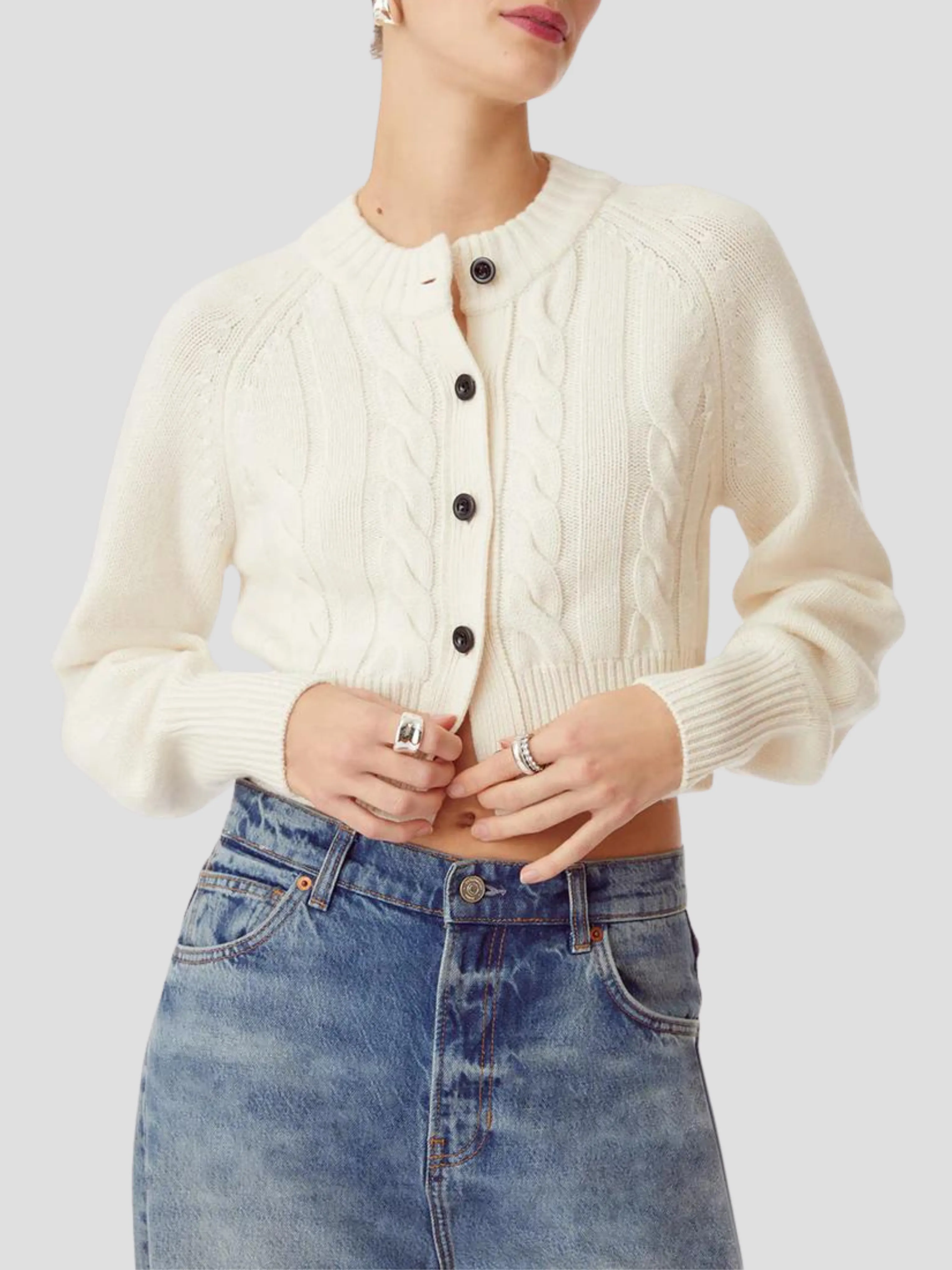 Rita Cropped Cardigan in Ivory