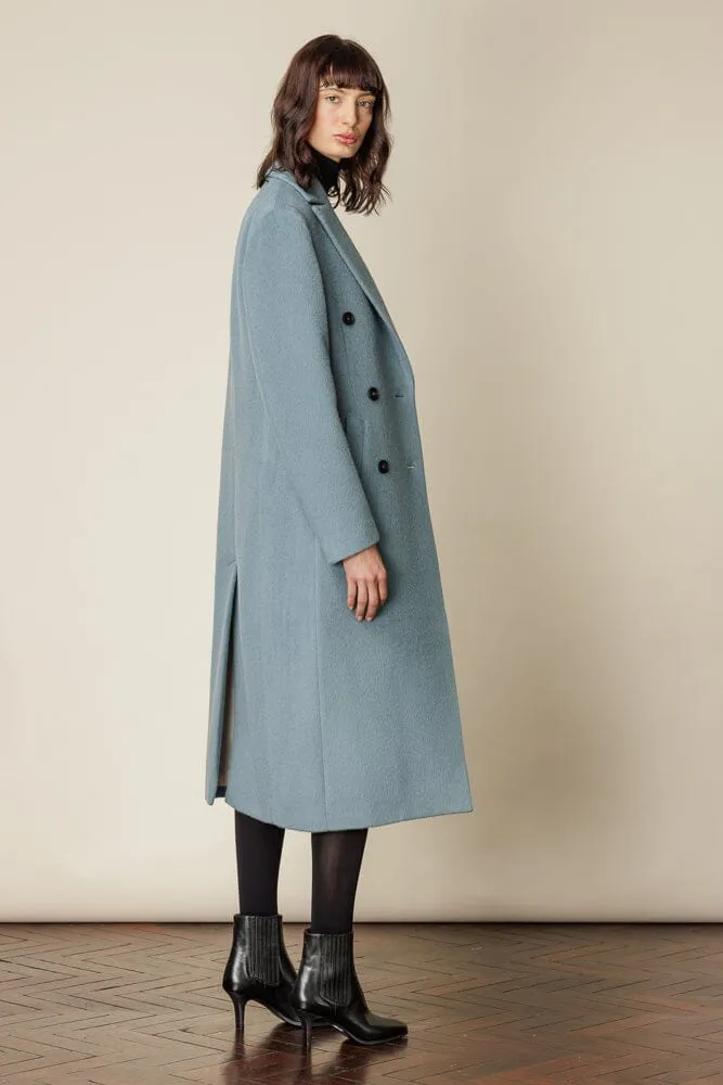 (RTW) Long Double Breasted Coat - Sky Blue Wool Alpaca