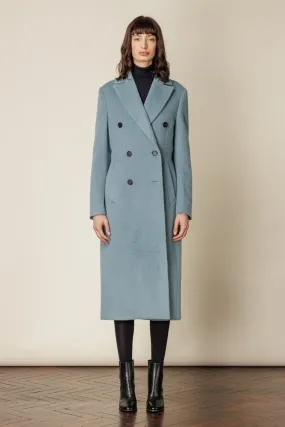 (RTW) Long Double Breasted Coat - Sky Blue Wool Alpaca