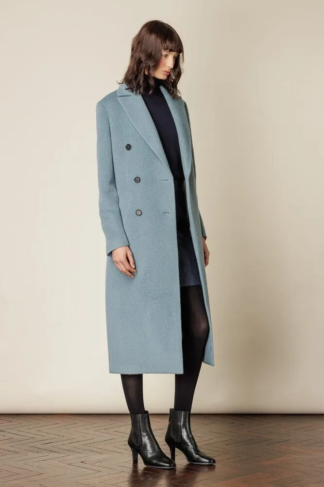 (RTW) Long Double Breasted Coat - Sky Blue Wool Alpaca