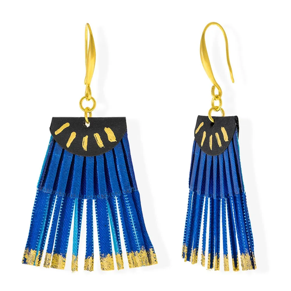 Satin Pleated Drop Earrings Scallop Blue Tourquoise SL-BLE