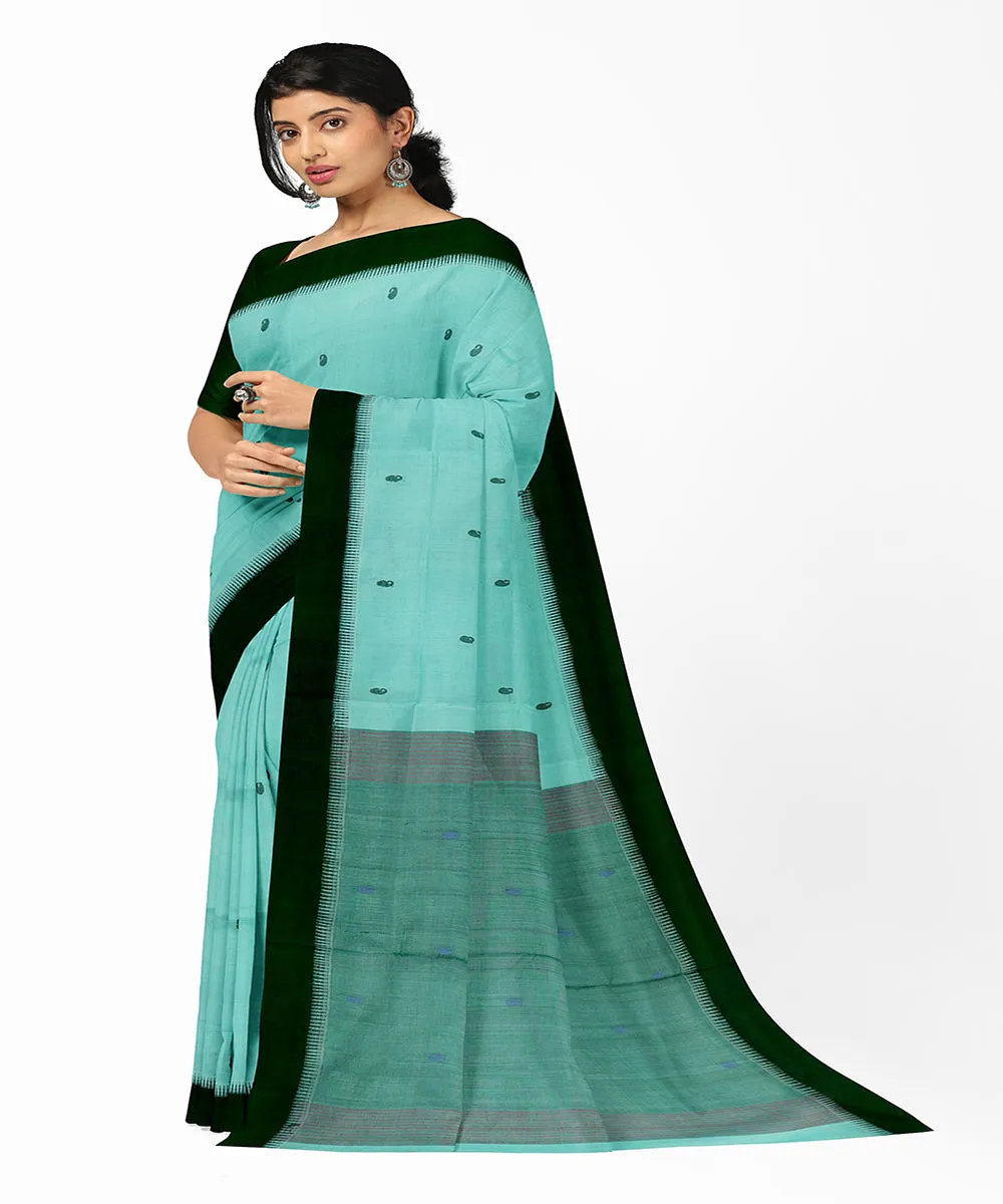 Sea blue black butta handwoven rajahmundry cotton saree