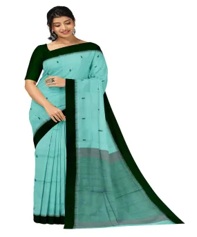 Sea blue black butta handwoven rajahmundry cotton saree