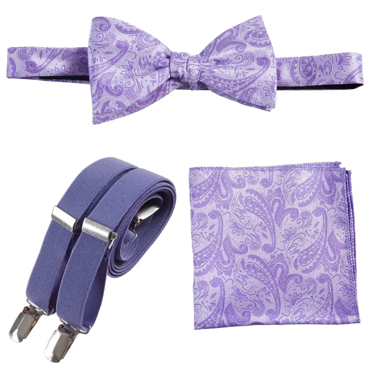 Self-tie Bow Tie & Pocket Square Paisley Jacquard with Adjustable Stretch Suspender