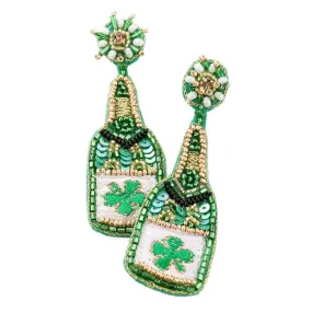 Sequin St Patrick's Day Clover Accented Champagne Earrings