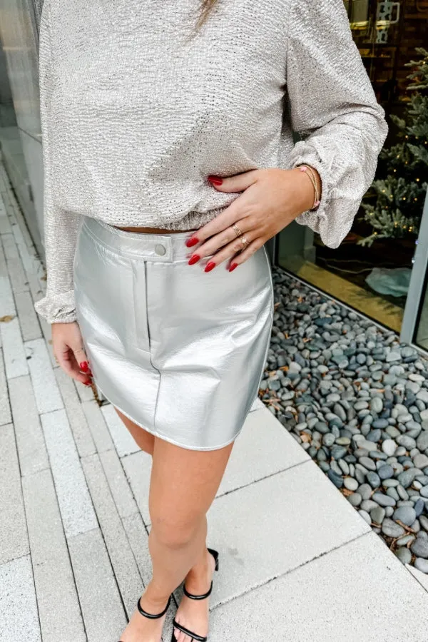 Silver Metallic Mini Skirt