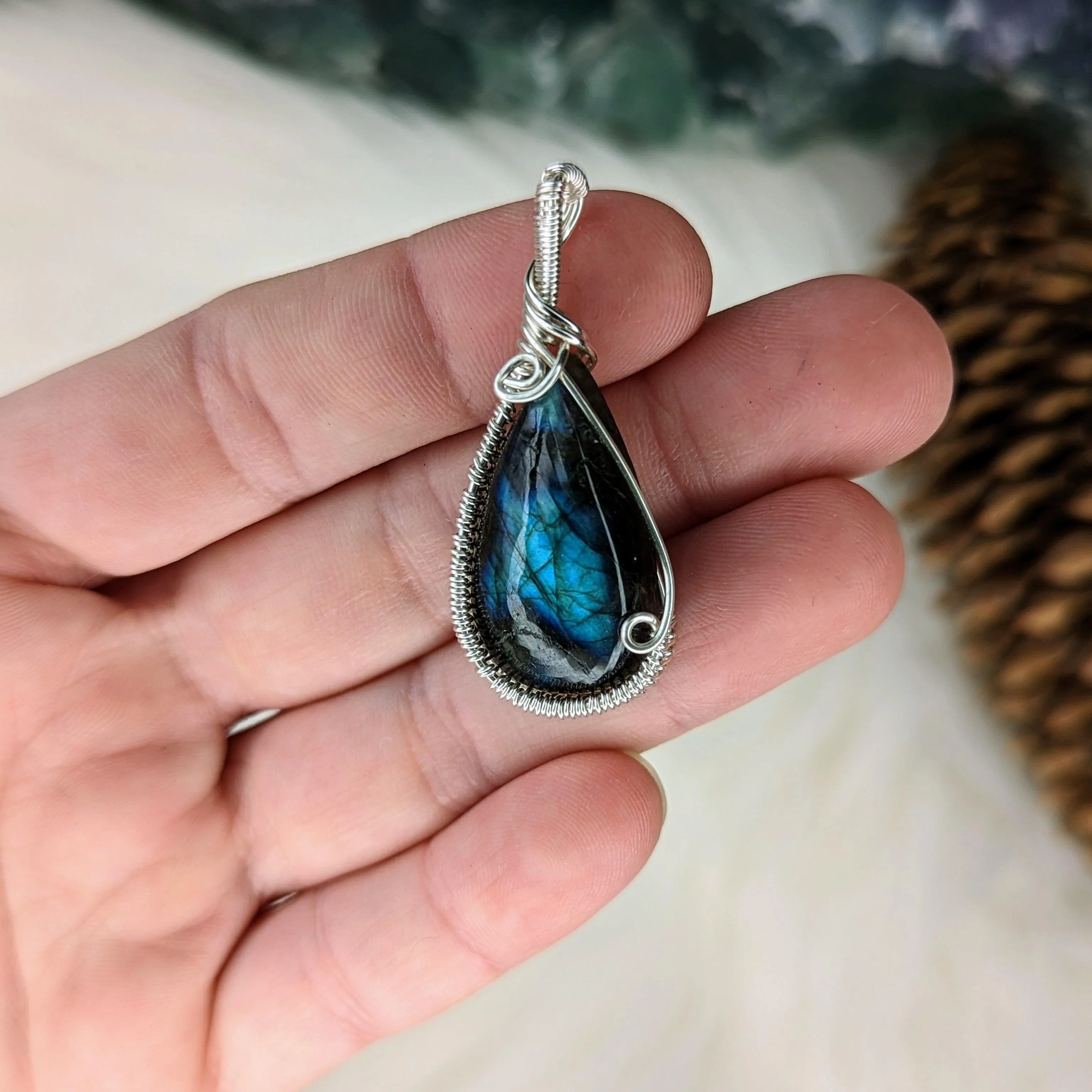 Simply Beautiful Wrapped Flashy Labradorite Pendant~ gorgeous rainbows~ Includes Silver Chain