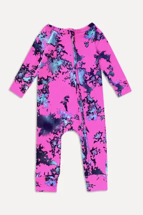 Simply Soft Footless Onesie - Fuchsia Aqua Black Marble