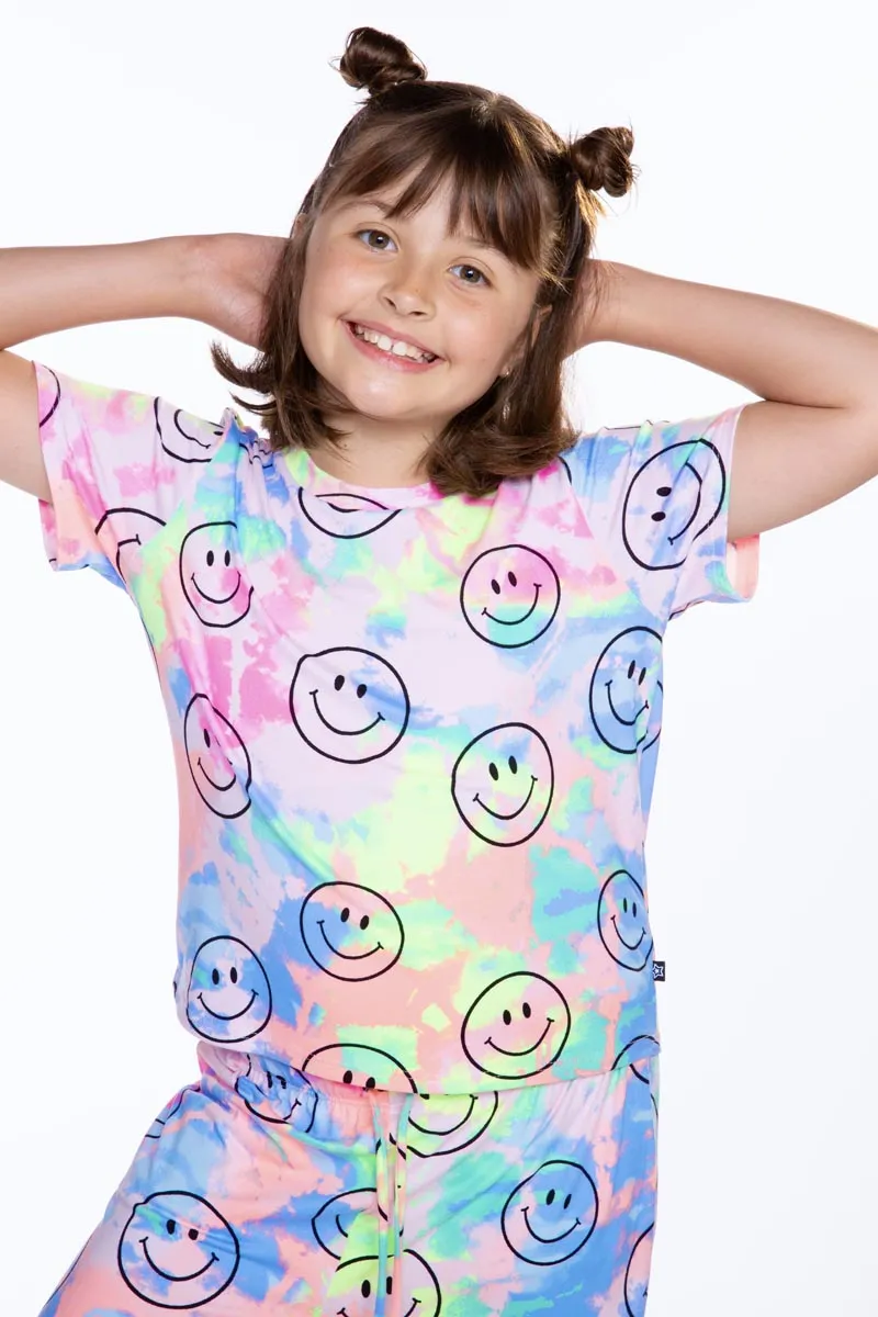 Simply Soft Short Sleeve Easy Tee & Karate Pant - Neon Rainbow Smile