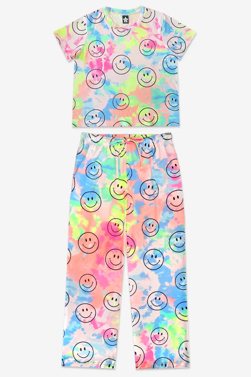 Simply Soft Short Sleeve Easy Tee & Karate Pant - Neon Rainbow Smile