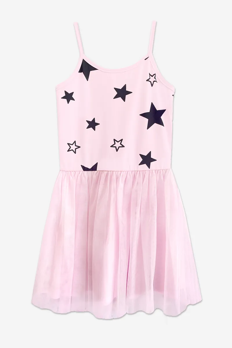 Simply Soft Strappy Be Happy Tulle Dress - Blush Black Stars