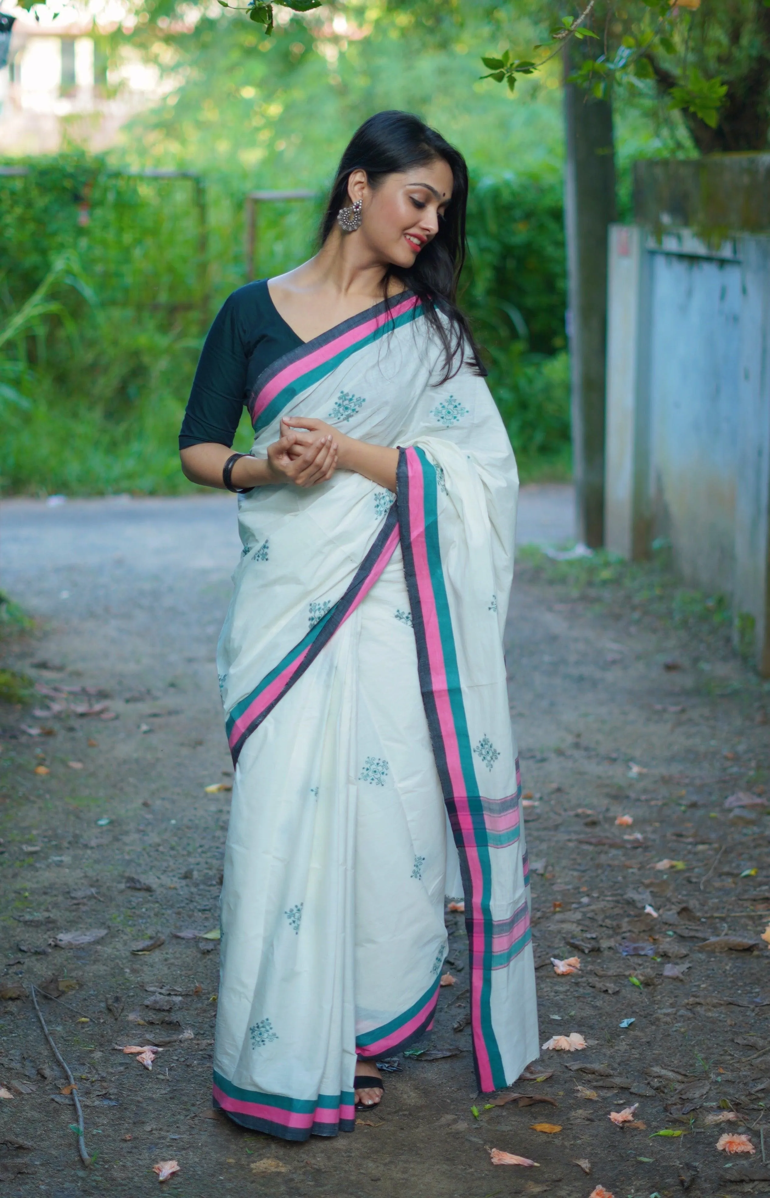 Sitara -  Maitrayee Kerala cotton saree with Kantha work