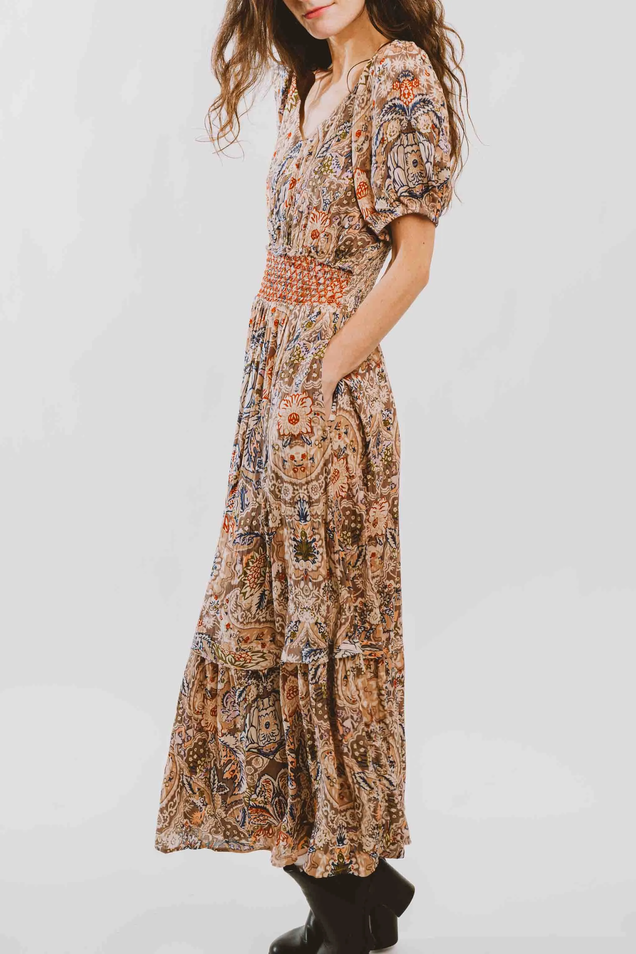 Smocked Waist Tiered Maxi Dress by Dex