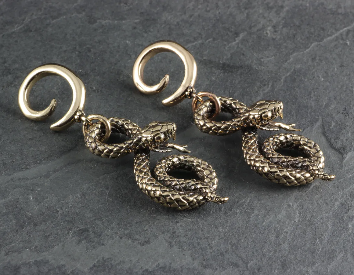 Spiral Snake Gauged Spiral Earrings - Bronze