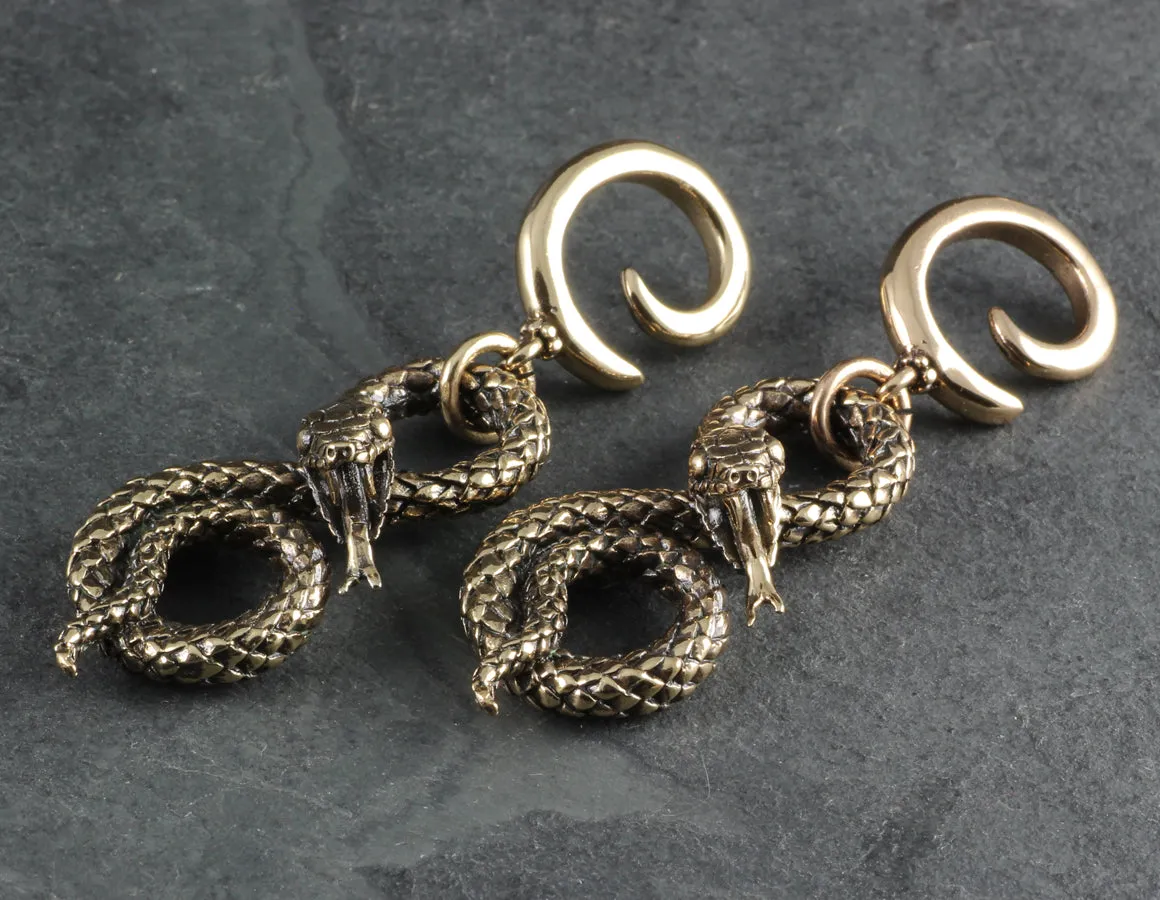 Spiral Snake Gauged Spiral Earrings - Bronze