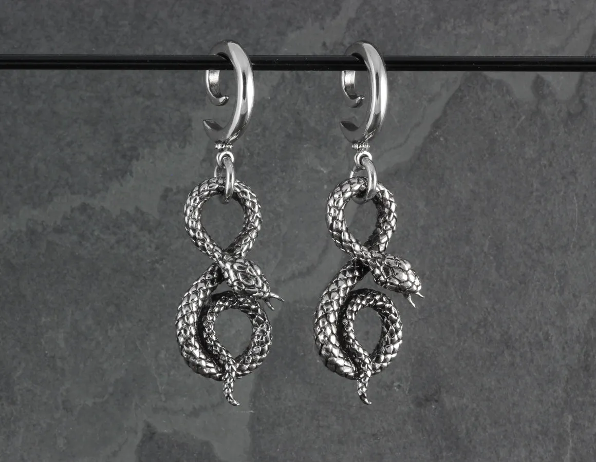 Spiral Snake Gauged Spiral Earrings - Silver