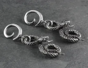 Spiral Snake Gauged Spiral Earrings - Silver